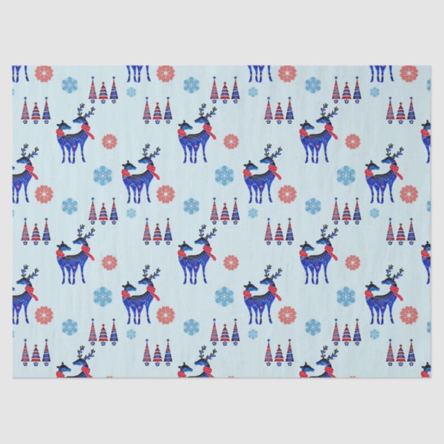 Papier Mousseline Motif des rennes, des arbres de Noël et des flocon (Recto)