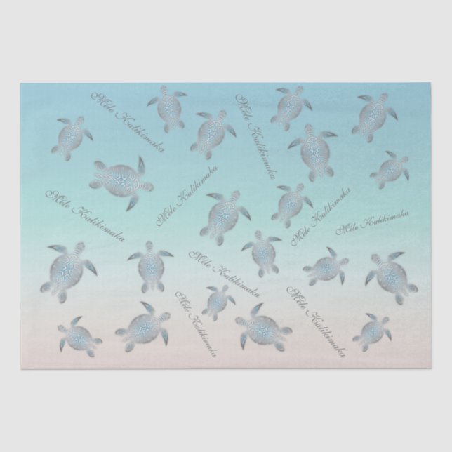 Papier Mousseline Motif des tortues de mer turquoise argentée (Recto)