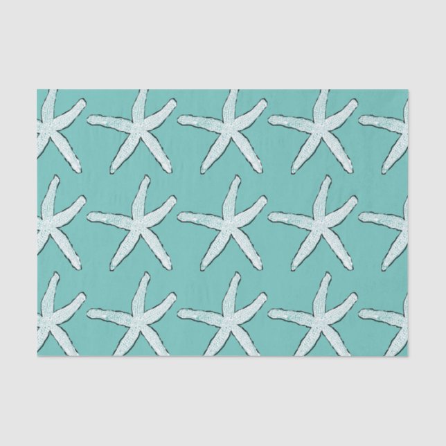 Papier Mousseline Motif d'étoile de mer Plage Bleu sarcelle Marin Cô (Recto)