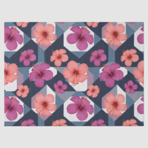 Papier Mousseline Motif d'Hibiscus Tropical de Bord de Mer (8)
