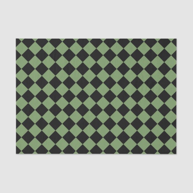 Papier Mousseline Motif diamant de Black Checker vert (Recto)