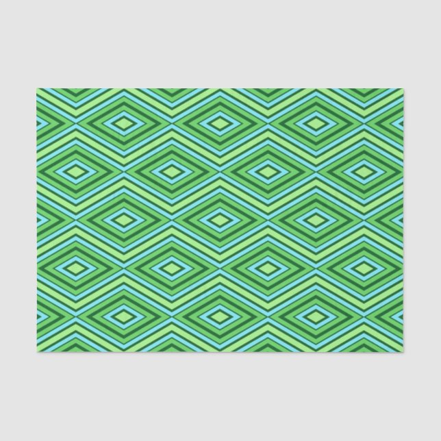 Papier Mousseline Motif diamant du milieu du siècle Jade Green et Aq (Recto)