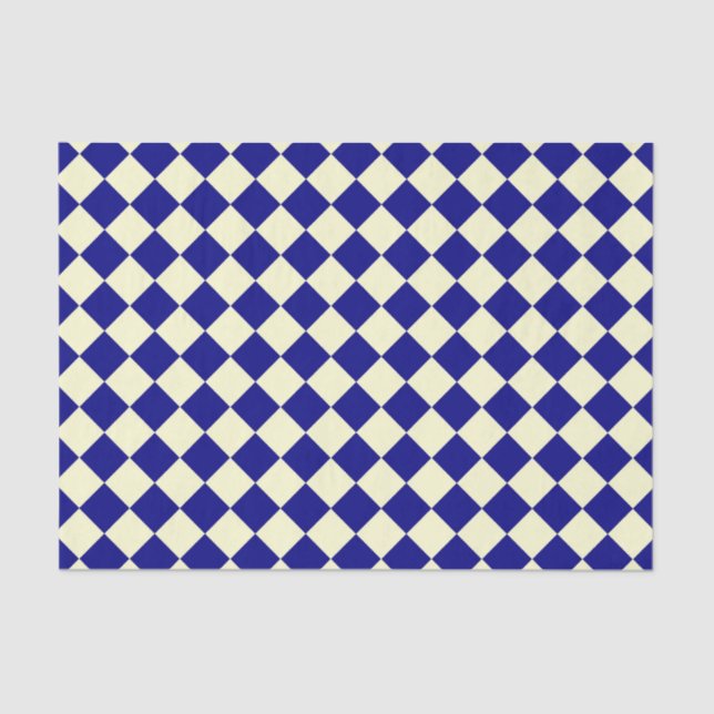 Papier Mousseline Motif diamant jaune Checker bleu (Recto)