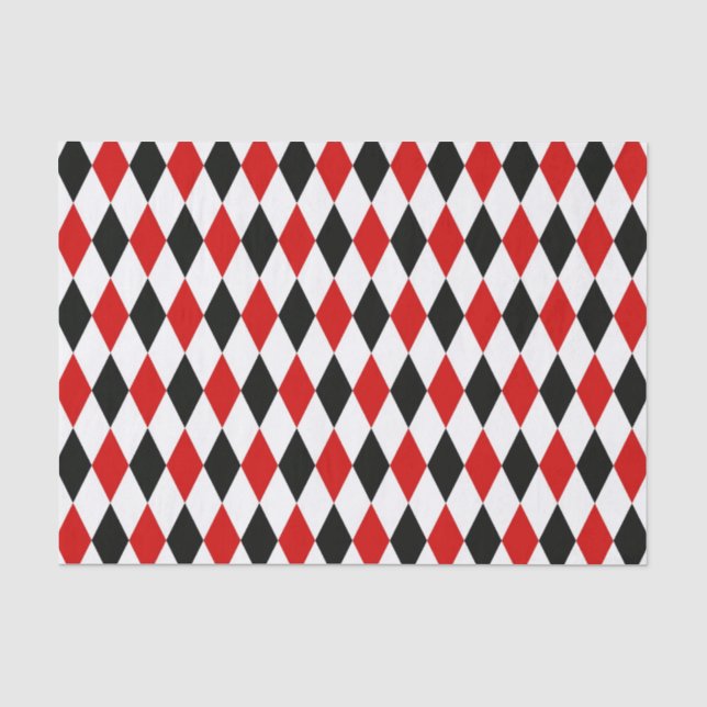 Papier Mousseline Motif diamant rouge blanc arlequin noir (Recto)