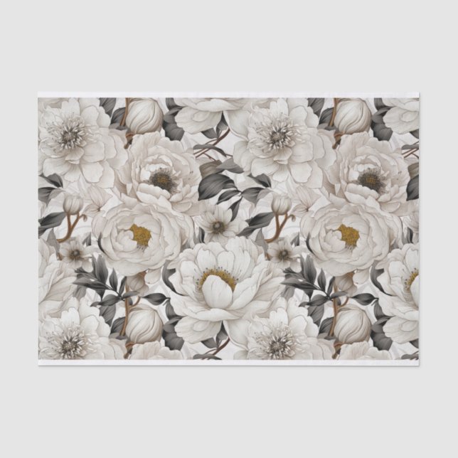 Papier Mousseline Motif d'illustration de magnifiques pivoines blanc (Recto)