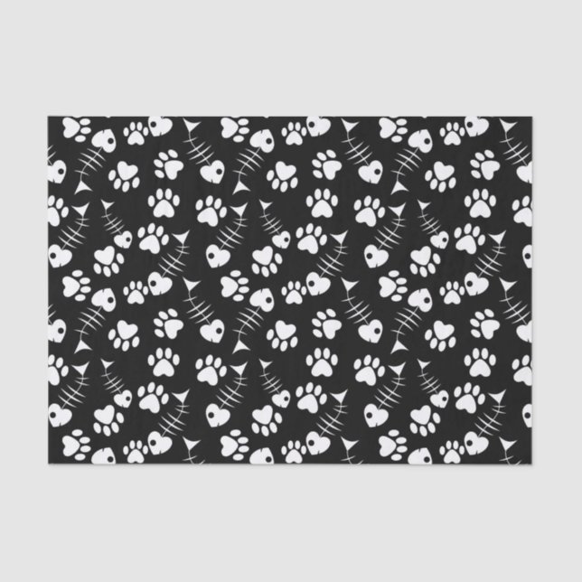 Papier Mousseline motif d'impression de chat d'os de poissons (Recto)