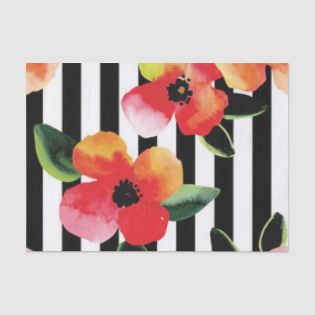 Papier Mousseline Motif d'impression en noir blanc Fleurs (Recto)