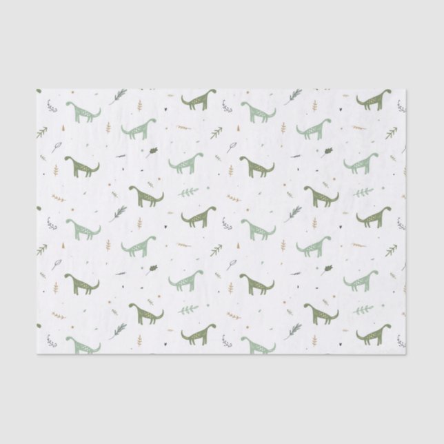 Papier Mousseline Motif Dinosaure Vert (Recto)