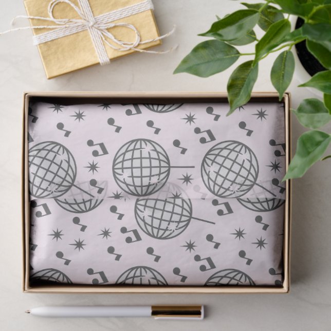 Papier Mousseline Motif Disco Balls and Music Notes (Cadeau)