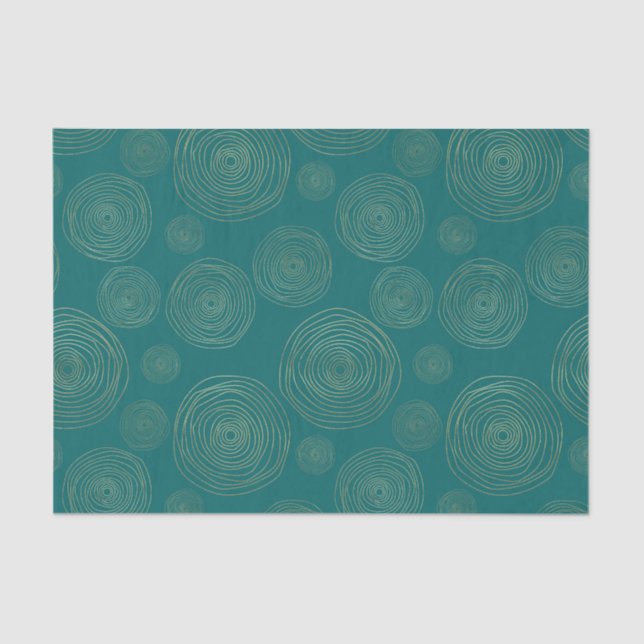 Papier Mousseline Motif Doodle turquoise et Gold (Recto)