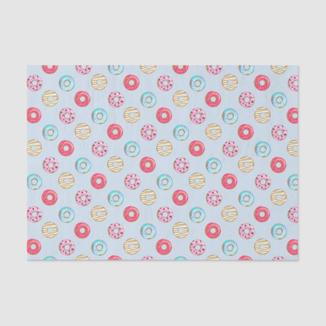 Papier Mousseline Motif Doughnut glacé bleu clair (Recto)