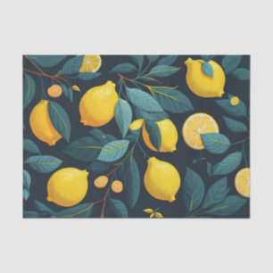 Papier Mousseline Motif du jardin de citron. Agrumes tropicaux jaune