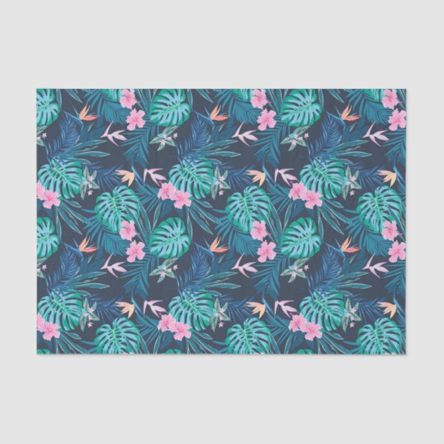 Papier Mousseline Motif du Jardin des Fleurs Tropicales Bleues (Recto)