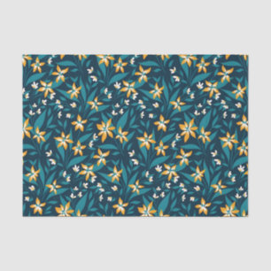 Papier Mousseline Motif élégant de fleurs jaunes sur fond de feuille