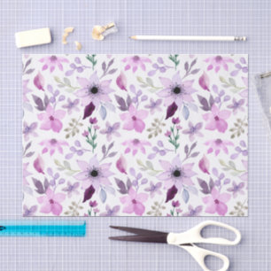 Papier Mousseline Motif élégant de fleurs roses et violettes