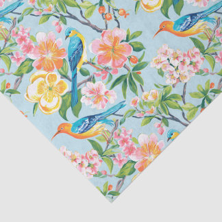 Papier Mousseline Motif élégant d'oiseaux et de fleurs 