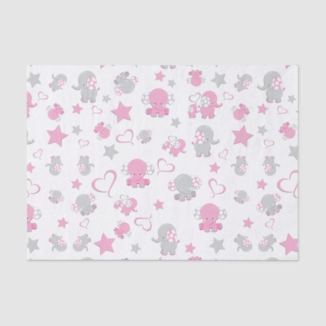 Papier Mousseline Motif Eléphant rose et gris pour bébé Imprimer (Recto)
