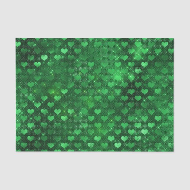 Papier Mousseline Motif Emerald Green Glam Hearts (Recto)