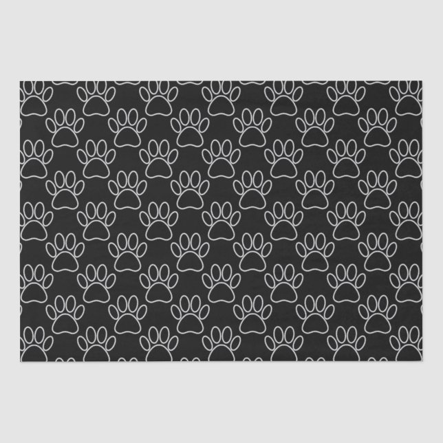 Papier Mousseline Motif Empreinte de patte de marionnettes noir et b (Recto)