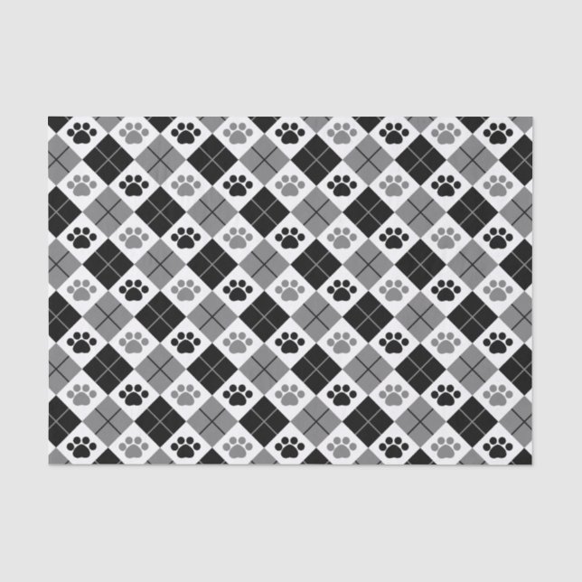 Papier Mousseline Motif Empreinte de patte Jacquard noir et gris (Recto)