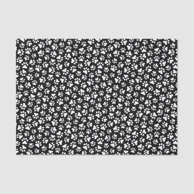 Papier Mousseline Motif empreinte de patte noir et blanc (Recto)