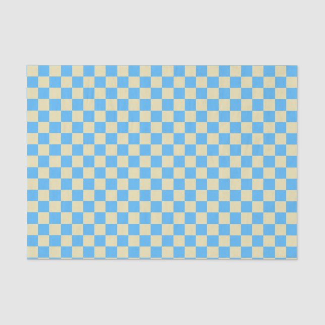 Papier Mousseline Motif en damier esthétique rétro Bleu Blanc  (Recto)