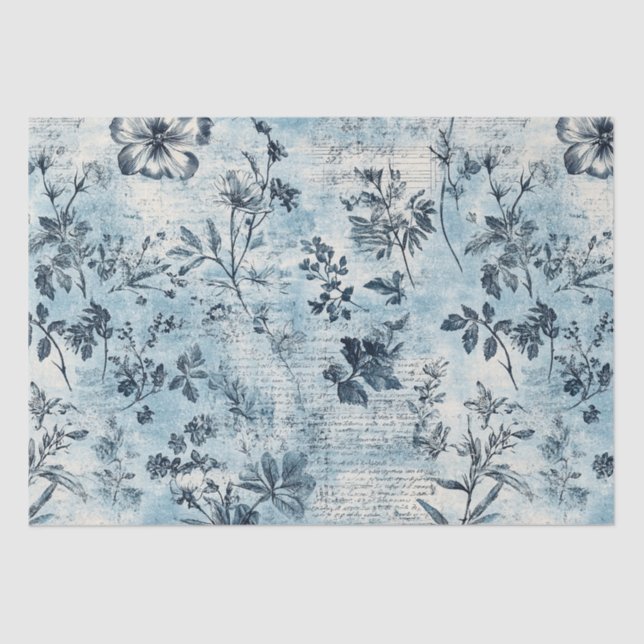 Papier Mousseline Motif en fleurs bleues (Recto)