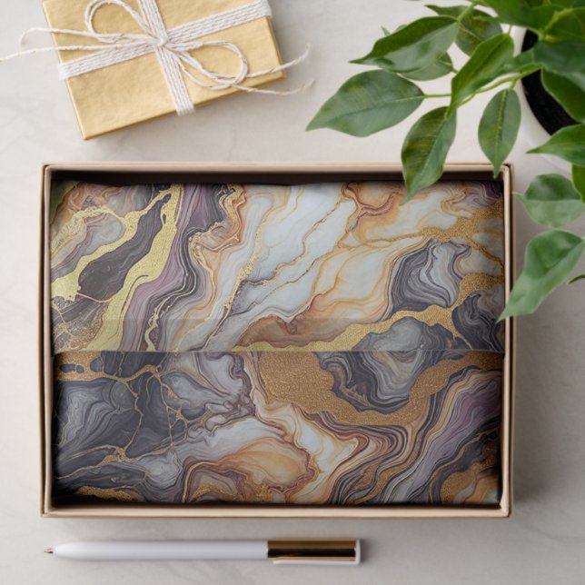 Papier Mousseline Motif en marbre noir gris noir blanc foncé (Cadeau)