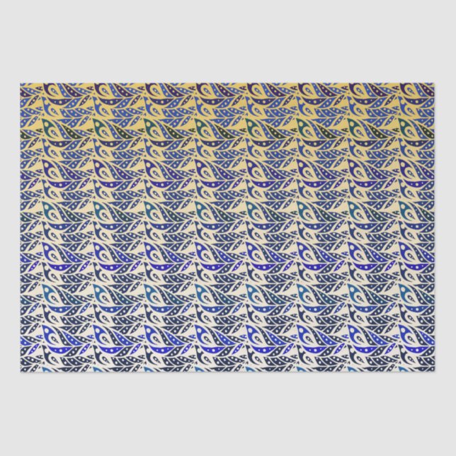 Papier Mousseline Motif en plumes de paon bleu et or (Recto)