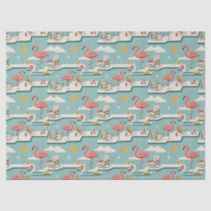 Papier Mousseline Motif Été Rétro Flamingo Piscine (7)