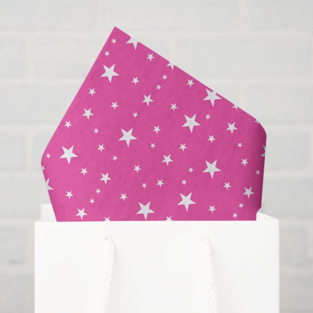 Papier Mousseline Motif étoiles rose (Sac cadeau)