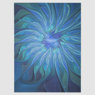 Papier Mousseline Motif fantaisie de fleur bleue, art fractal abstra