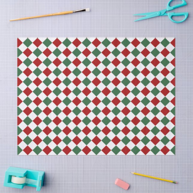 Papier Mousseline Motif Festif Rouge Et Vert Chèque (Artisanat)