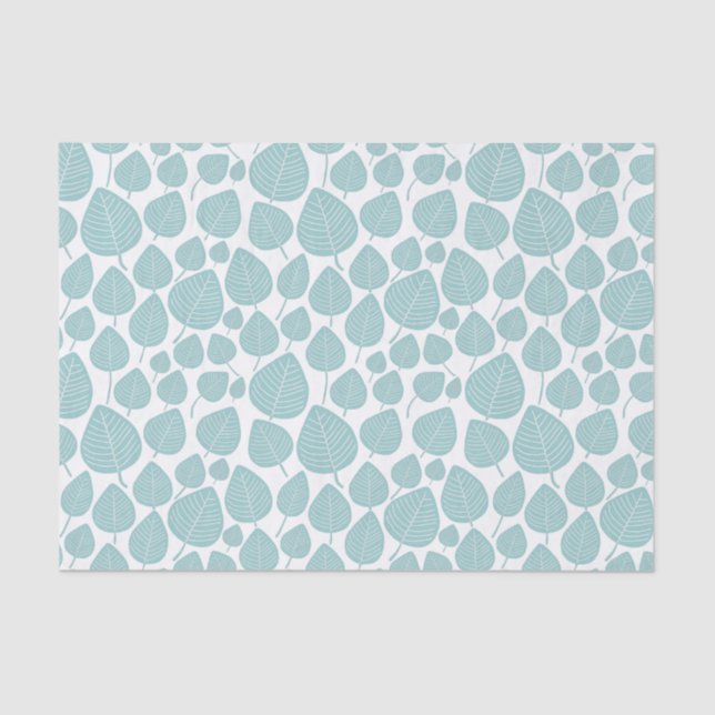 Papier Mousseline Motif feuille - bleu clair vert (Recto)