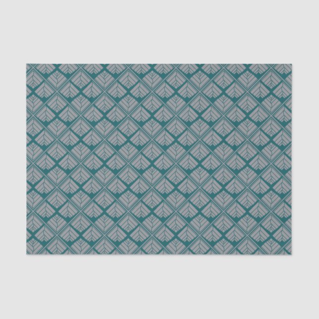 Papier Mousseline Motif feuille carré Turquoise neutre (Recto)