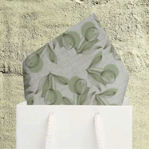 Papier Mousseline Motif feuille et olive verte sur fond vert pastel
