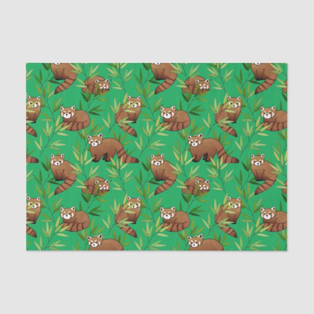 Papier Mousseline Motif Feuille Red Panda & Bamboo (Recto)