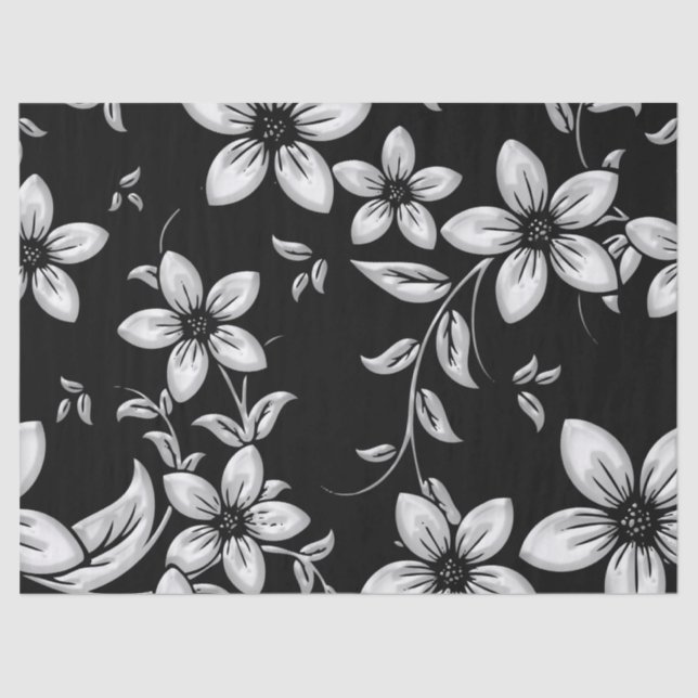 Papier Mousseline Motif Fleur noir et blanc (Recto)