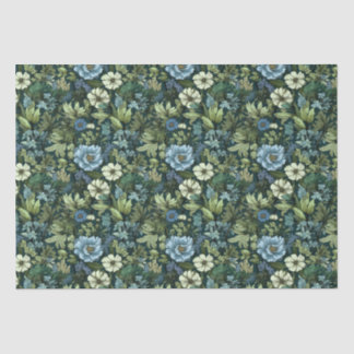 Papier Mousseline Motif Fleur sauvage victorien bleu et vert