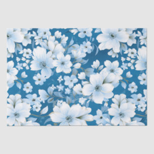 Papier Mousseline motif, fleurs blanches, arrière - plan bleu,