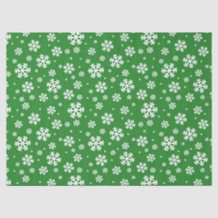 Papier Mousseline Motif flocons de neige hivernaux vert et blanc fes