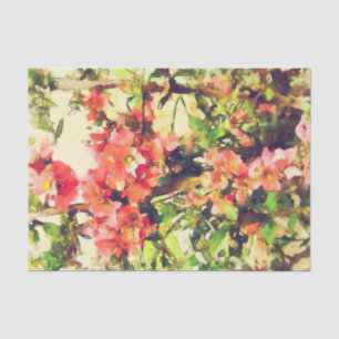 Papier Mousseline Motif floral aquarelle rose rouge 1