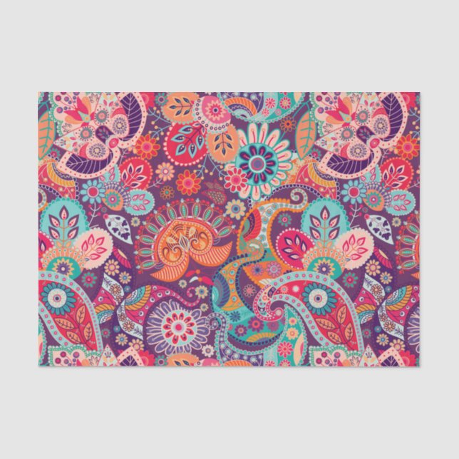 Papier Mousseline Motif floral au néon rose de Paisley (Recto)