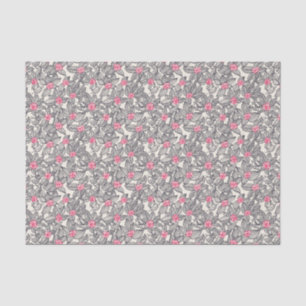 Papier Mousseline Motif floral avec des oiseaux de bande dessinée