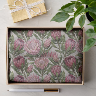 Papier Mousseline Motif floral brodé de protée rose