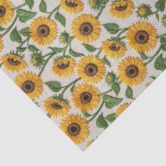 Papier Mousseline Motif floral brodé de tournesol jaune