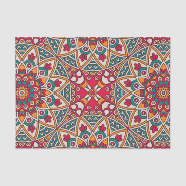 Papier Mousseline Motif floral chic vert rouge élégant de Boho (Recto)