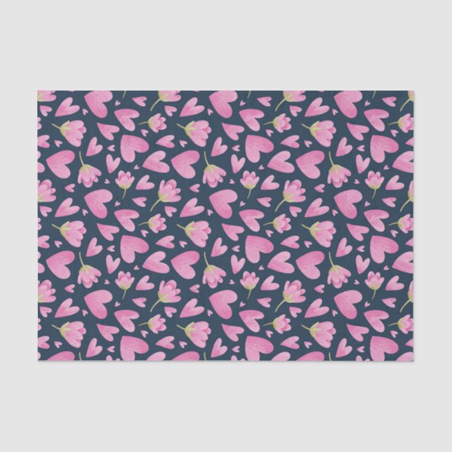 Papier Mousseline Motif floral cœur rose Saint-Valentin mignon (Recto)