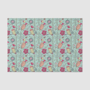 Papier Mousseline Motif floral de bande dessinée avec des oiseaux