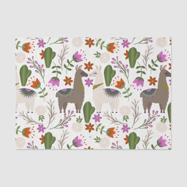 Papier Mousseline Motif floral de cactus d'alpaca Amateur d'animaux (Recto)